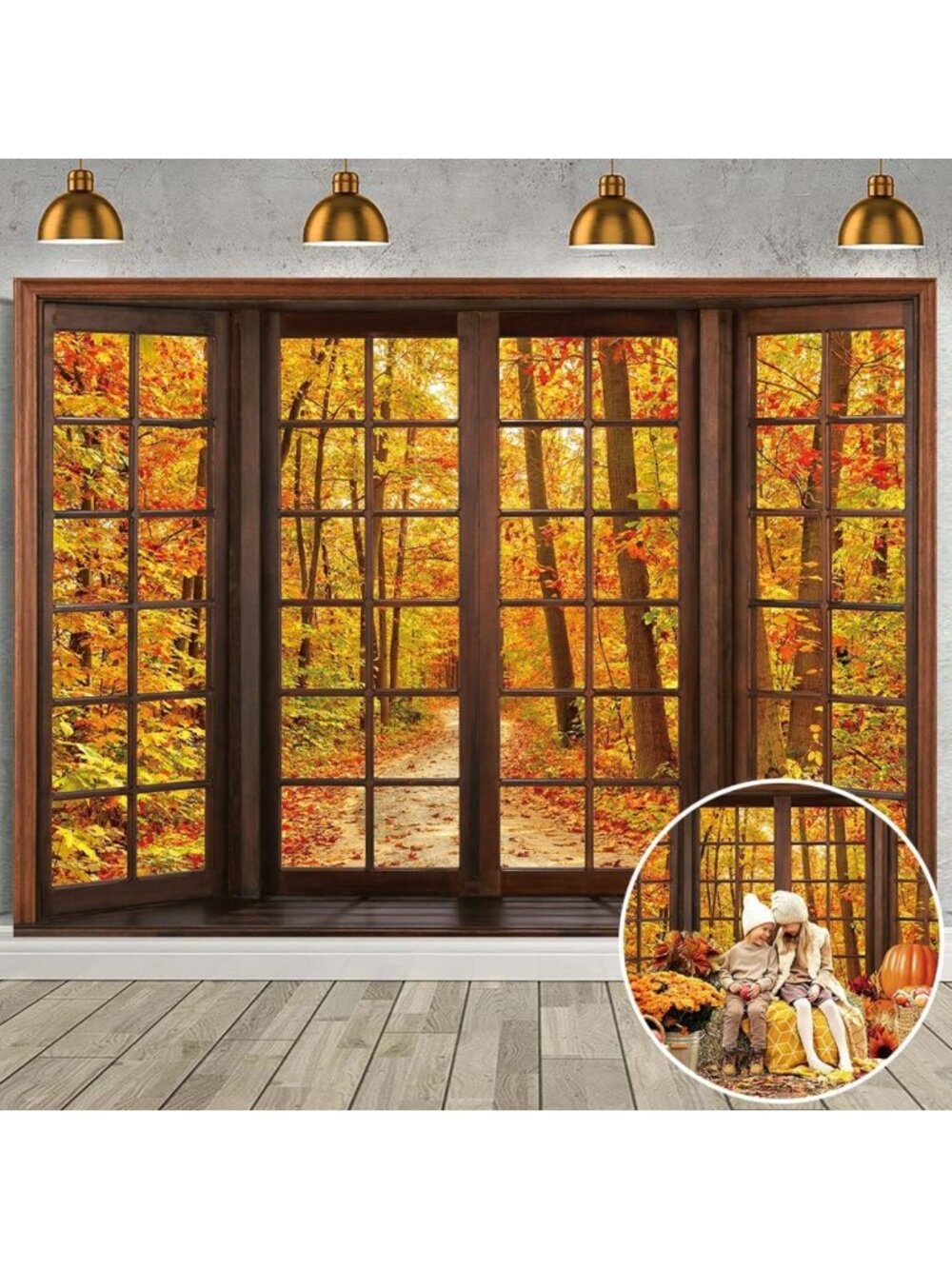 Autumn Forest Photo Backdrop 10x8FT | Fall Window Scene for Parties & Events